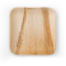Load image into Gallery viewer, 100 count Square Palm Plates 10&quot;, Sustainable, Biodegradable and Disposable Leafware. Ideal for your dinner and event parties. Party plates, green and eco-friendly. 