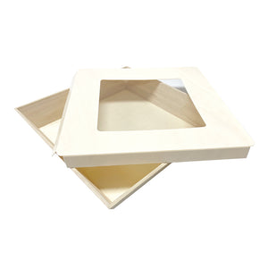 Tree Choice 16" x 16" Rectangular Wooden Lid with Clear View Window for Charcuterie Trays - LIDS ONLY(10 count/case)