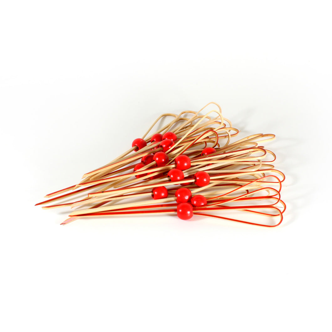Tree Choice Bamboo Heart Shaped Pick with Red Bead (1200 count/case)