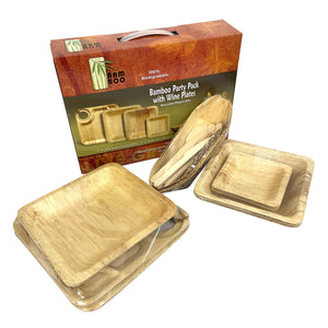 Bamboo Party Pack with Wine Plates - Reusable/Disposable