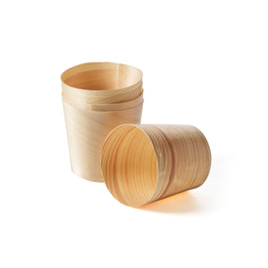 Lightweight and durable disposable wooden pine cups can hold most liquids hot or cold.