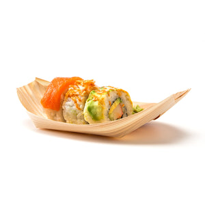 Ultra-lightweight and durable disposable wooden pine boat is ideal for presenting finger foods, french fries, fruits, and many more.